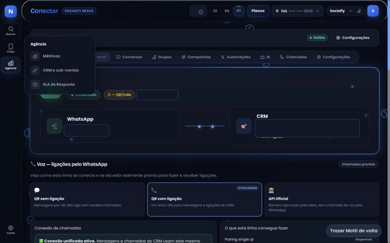 Real Nexus screen with the agency operations menu